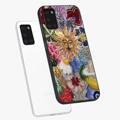 Celestial Floral and Playful Glass Case displayed in angled mockup highlighting playful floral design with dreamy celestial elements.