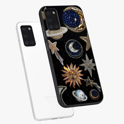 Celestial Gem Constellations Glass Case displayed in angled mockup highlighting gemstone inspired constellation design.