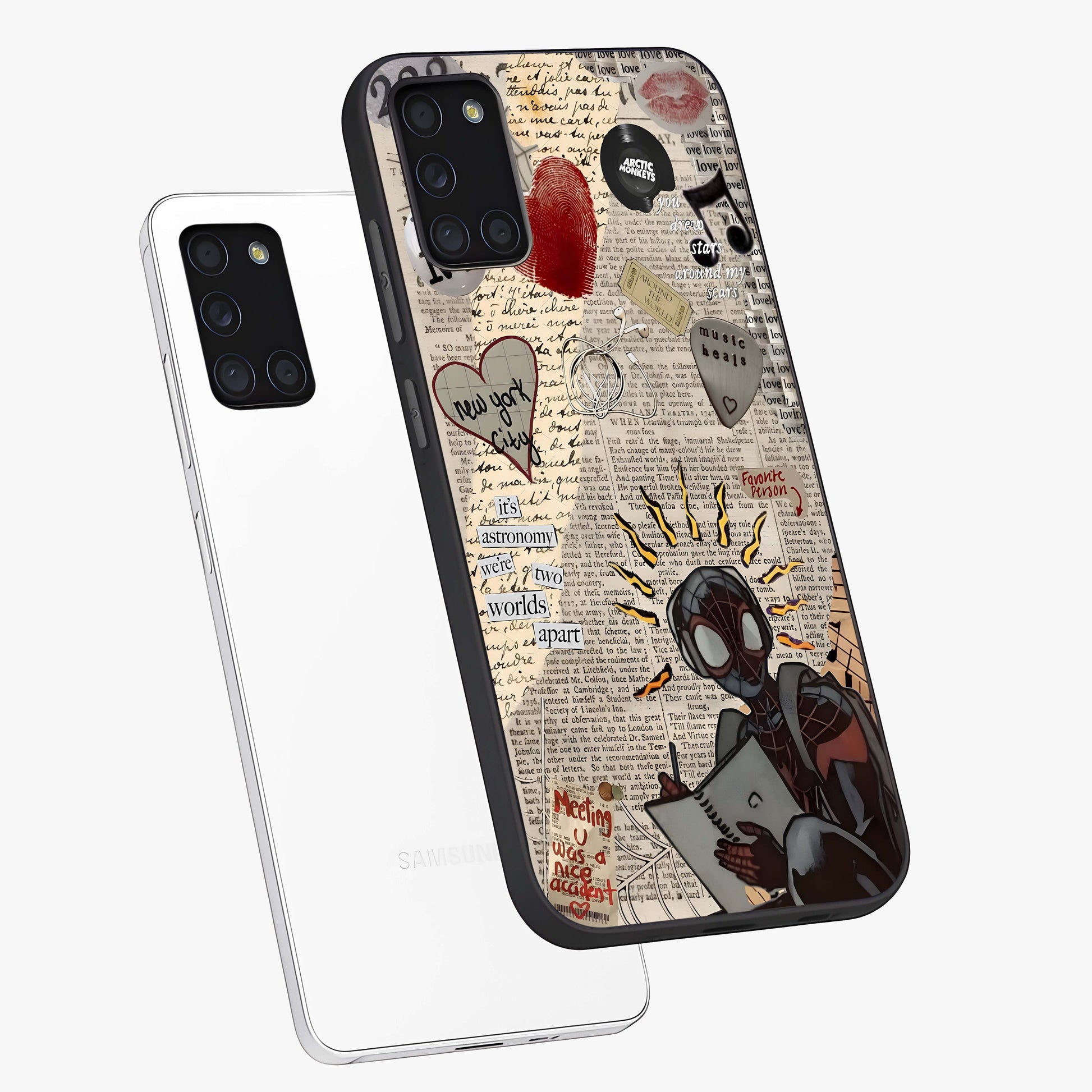City Dream Sketch Glass Case displayed in angled mockup highlighting minimal city illustration with aesthetic sketch style.