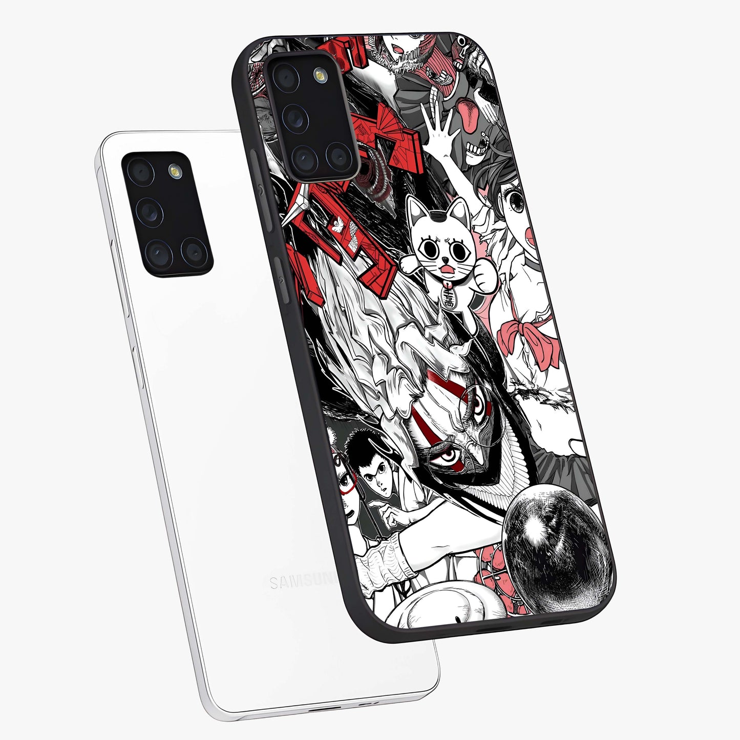Crimson Chaos Panel Glass Case displayed in angled mockup highlighting chaotic panel style design with modern graphic theme.