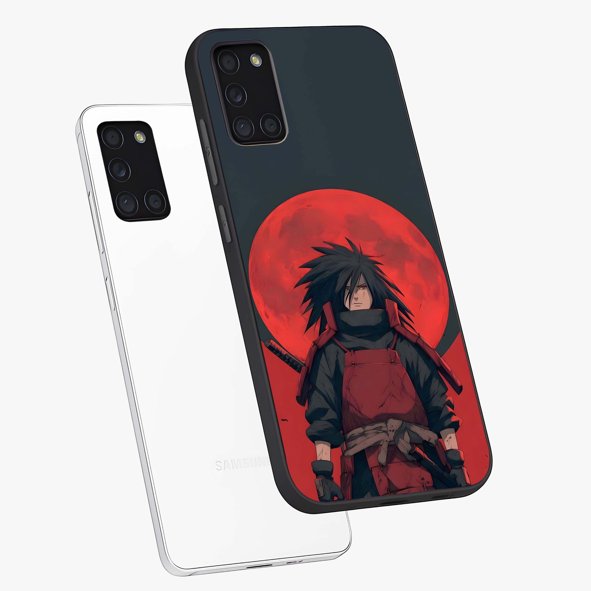 Crimson Moon Warlord Glass Case displayed in angled mockup highlighting dramatic crimson moon design with fantasy aesthetic.