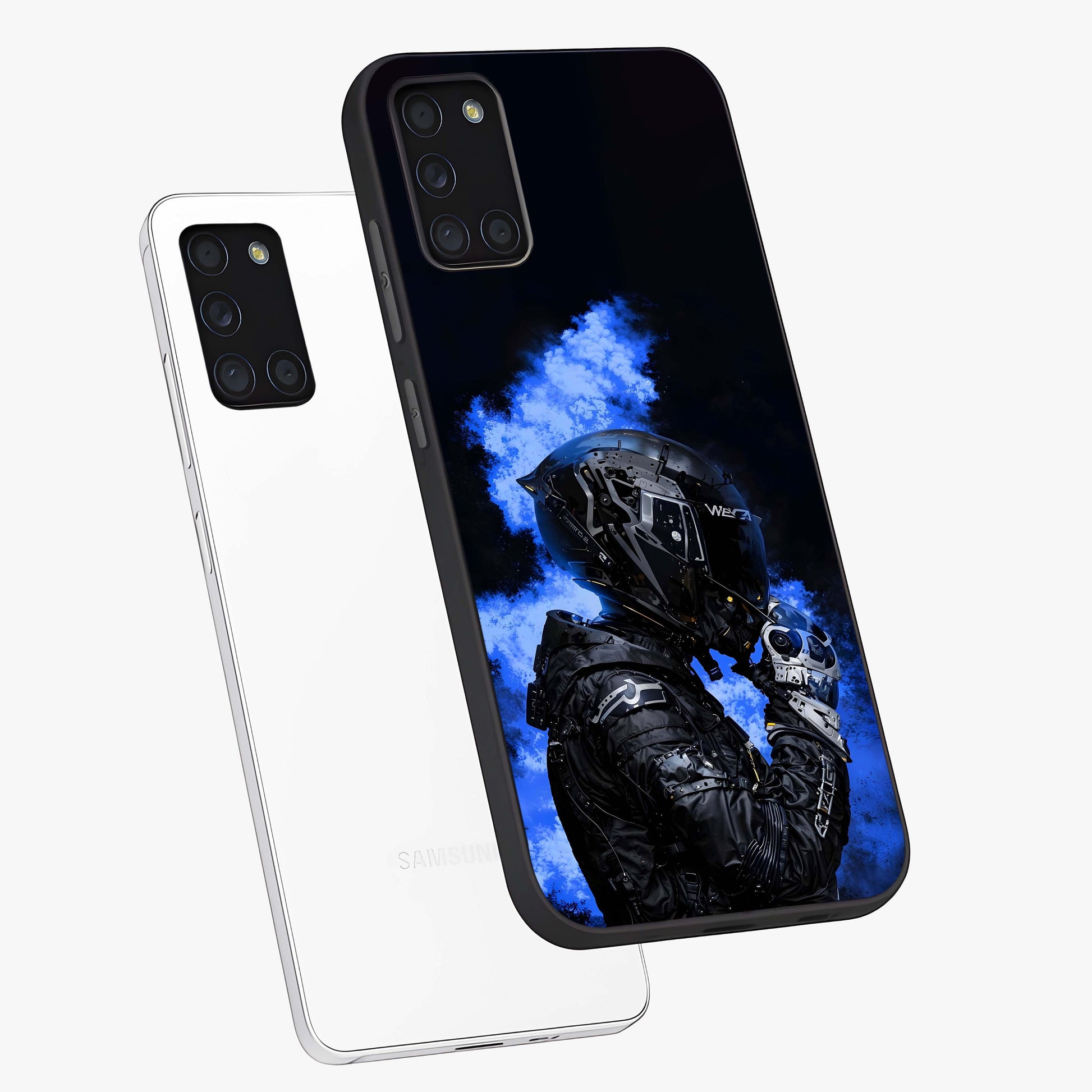 Cyber Sentinel Protocol Glass Case displayed in angled mockup highlighting digital cyber design with sci-fi aesthetic style.