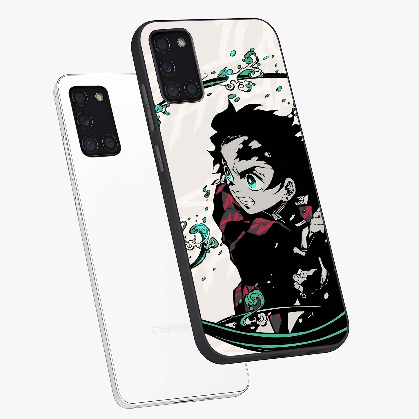 Demon Slayer Glass Case displayed in angled mockup highlighting dramatic anime character design with action aesthetic.