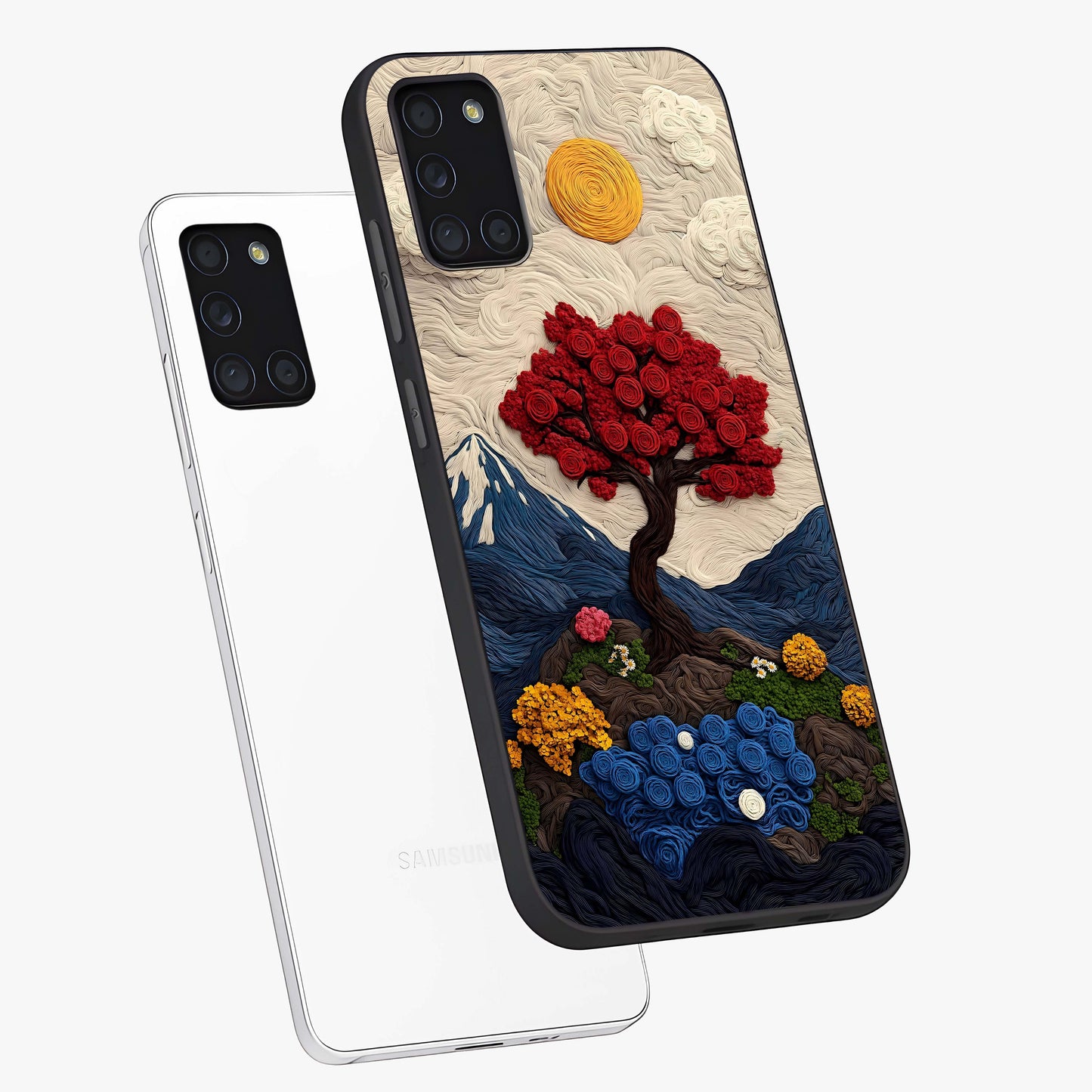 Eternal Nature Tapestry Glass Case displayed in angled mockup highlighting detailed botanical pattern with artistic aesthetic.