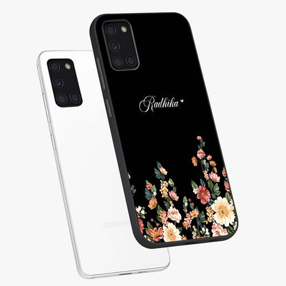Floral Design With a Custom Personalized Name Glass Case displayed in angled mockup highlighting elegant floral pattern with custom name feature.