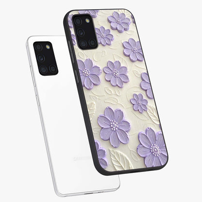 Floral Wall Art With Purple Flowers Glass Case displayed in angled mockup highlighting vibrant purple floral illustration with artistic aesthetic.