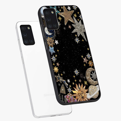 Galactic Jewel Stars Glass Case displayed in angled mockup highlighting shining celestial star design with cosmic aesthetic style.