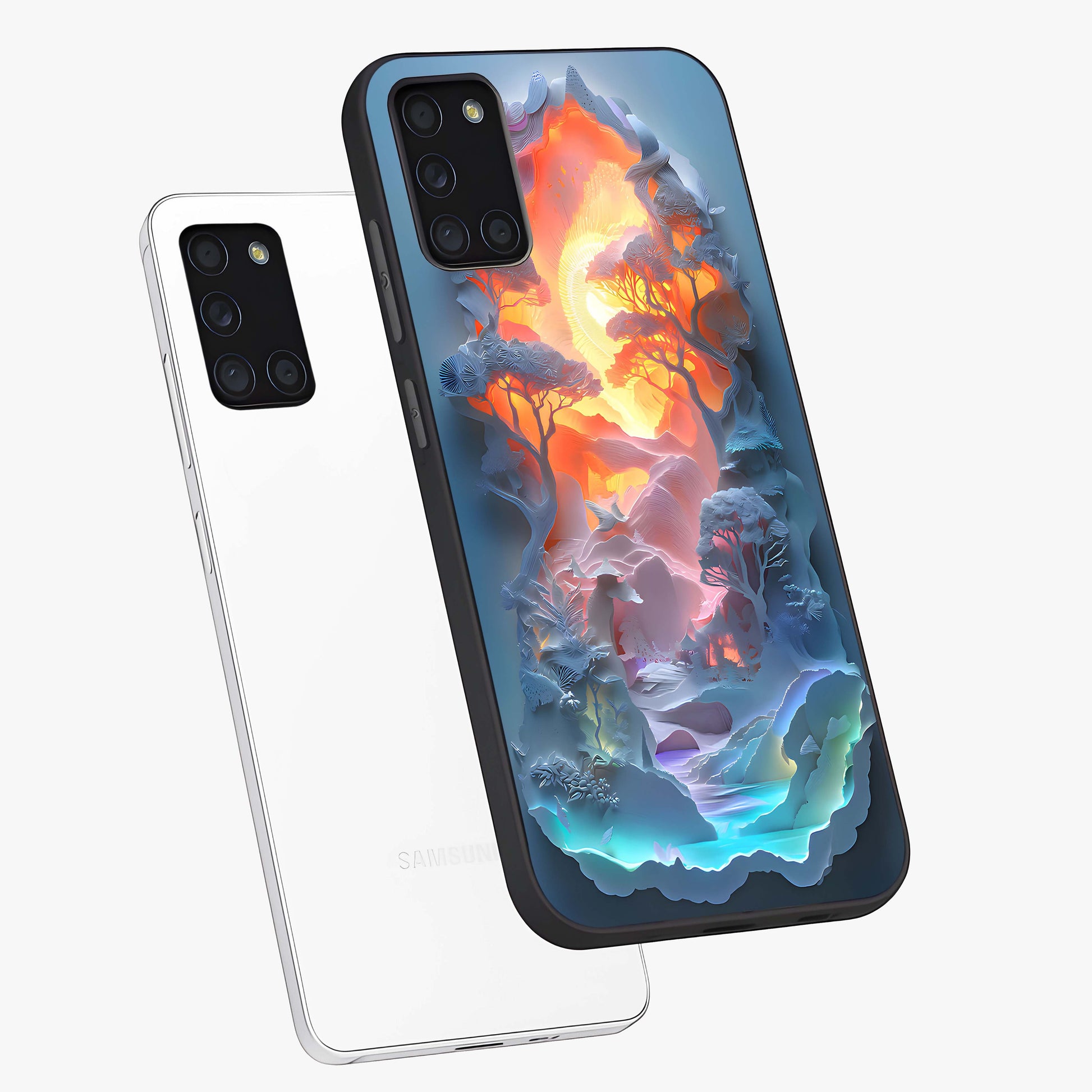 Glow Forest Portal Glass Case displayed in angled mockup highlighting mystical forest design with magical glowing aesthetic.