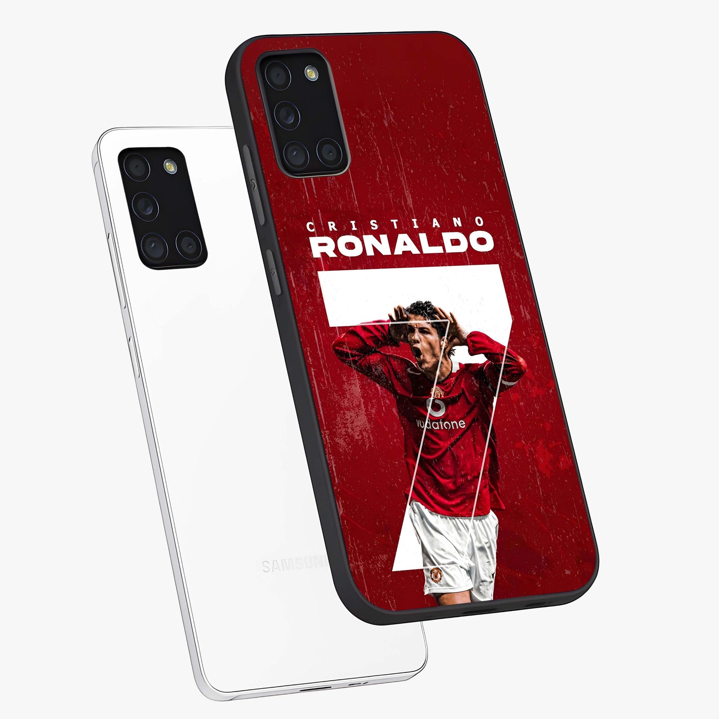 Goal Celebration Legacy Glass Case displayed in angled mockup highlighting energetic sports celebration design with bold athletic theme.