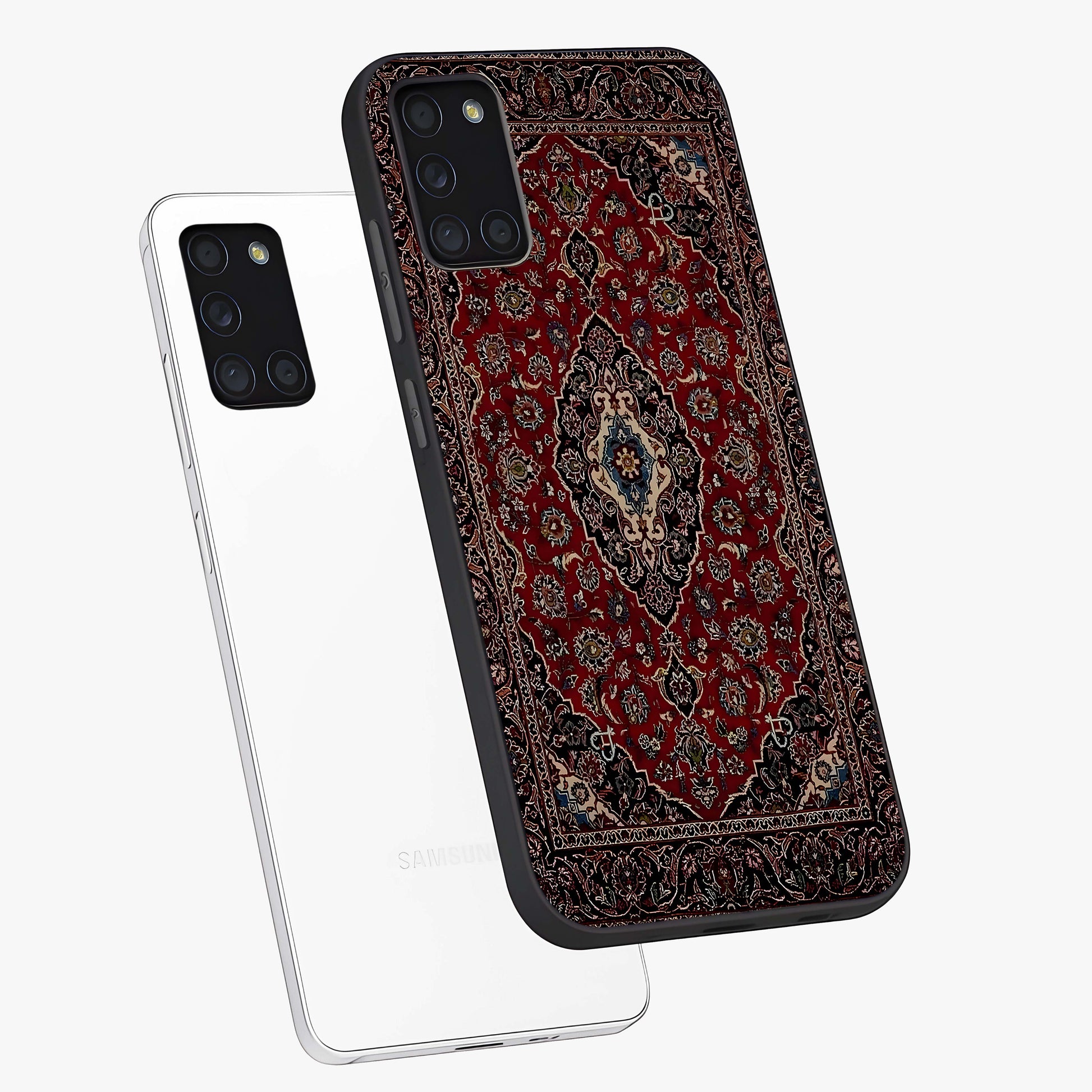 Heritage Carpet Royale Glass Case displayed in angled mockup highlighting intricate royal carpet design with heritage aesthetic.