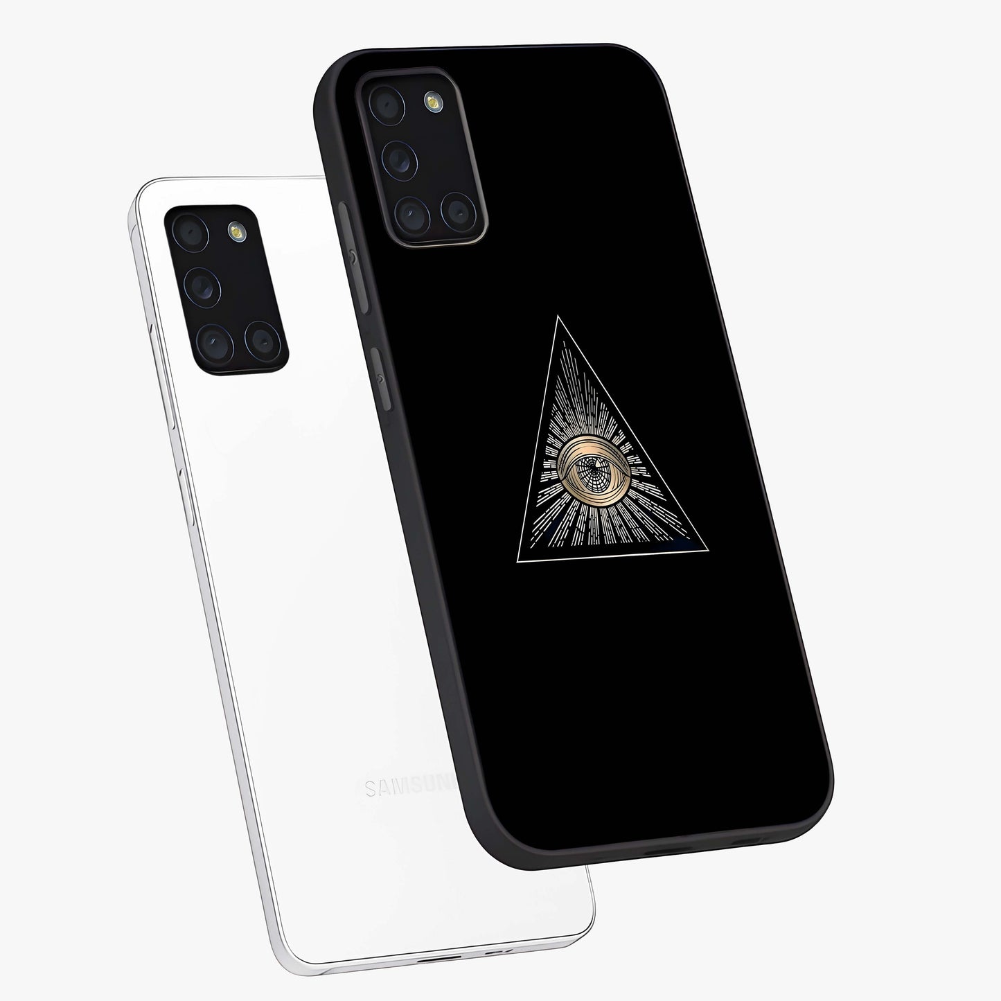 Illuminati Evil Glass Case displayed in angled mockup highlighting dark occult inspired design with bold aesthetic style.