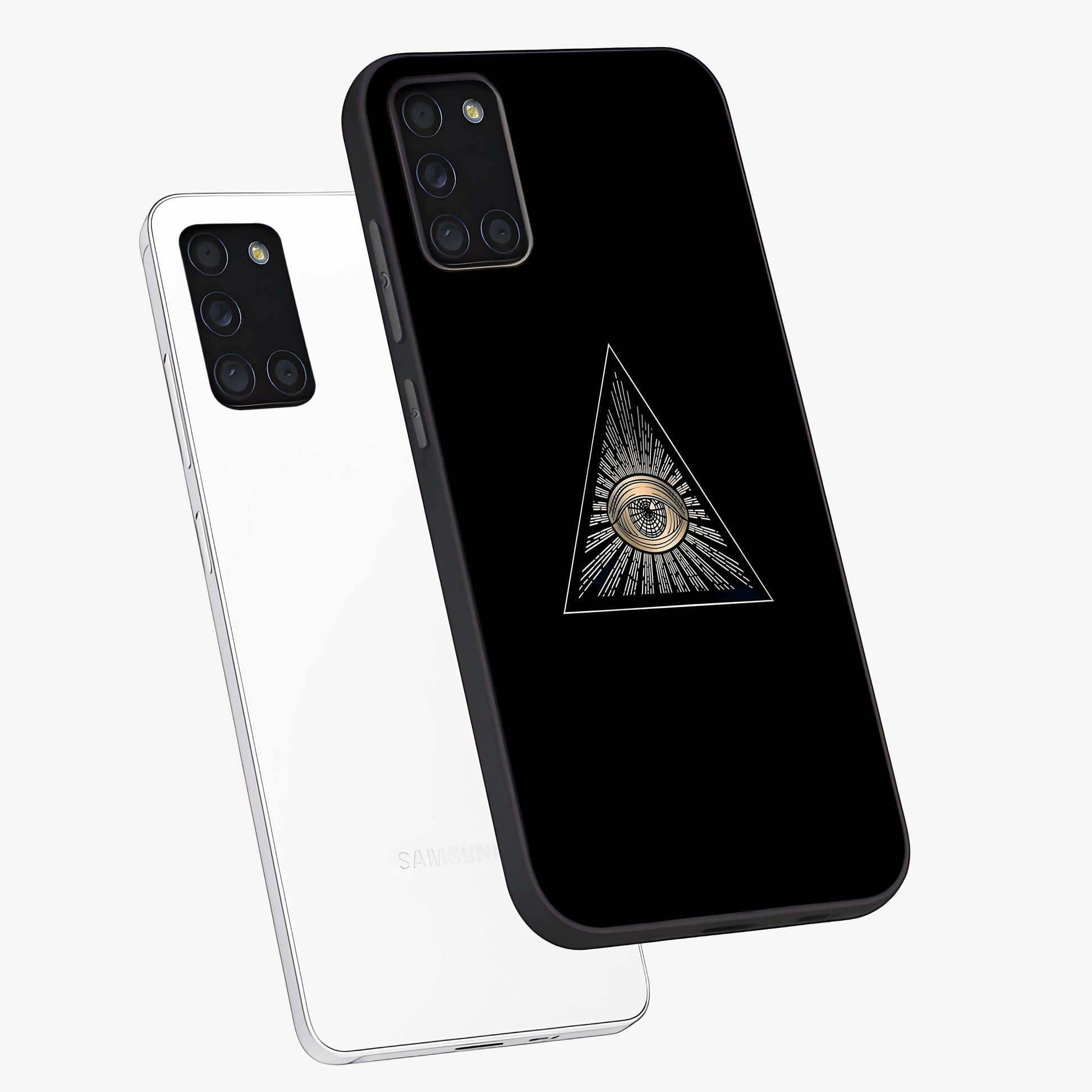 Illuminati Evil Glass Case displayed in angled mockup highlighting dark occult inspired design with bold aesthetic style.