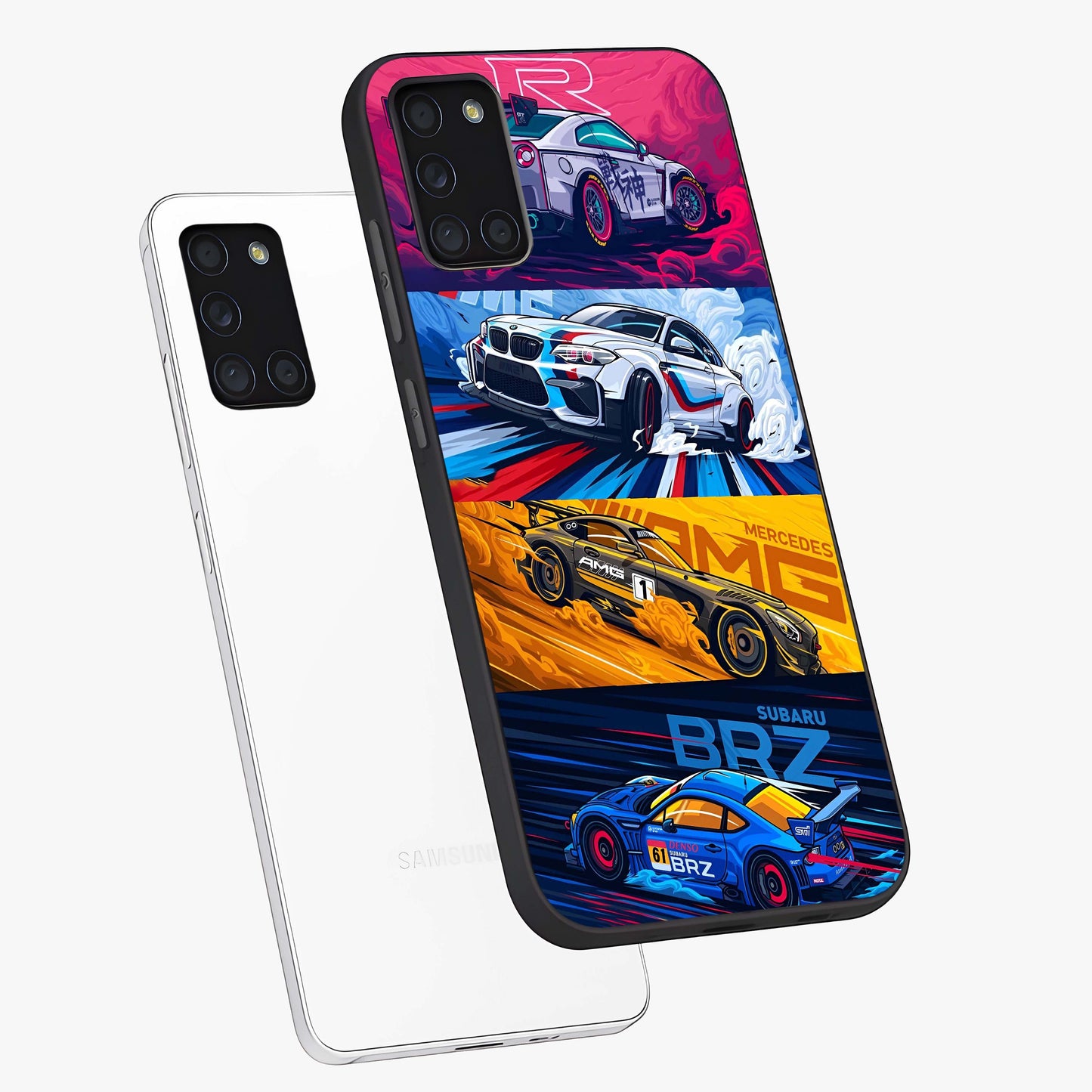 JDM Sports Car Glass Case displayed in angled mockup highlighting sleek Japanese racing car design with automotive aesthetic.