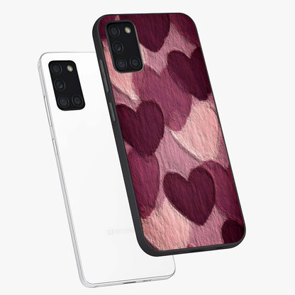 Layered Paper Hearts Glass Case displayed in angled mockup highlighting creative paper craft heart design with romantic aesthetic.