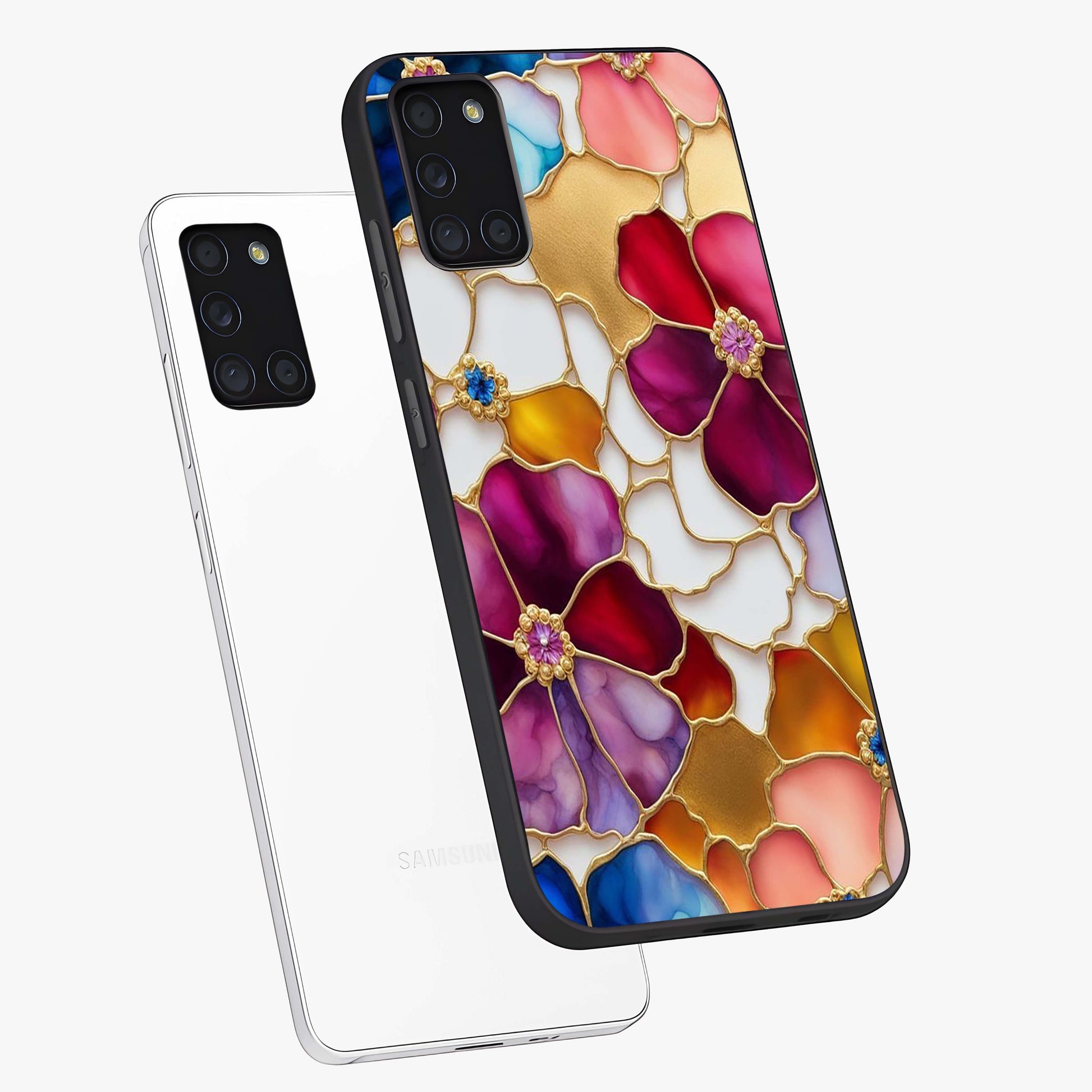 Marble Flower Pattern Glass Case displayed in angled mockup highlighting elegant marble floral design with modern aesthetic.