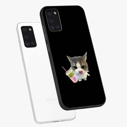 Matcha Cat Style Glass Case displayed in angled mockup highlighting playful feline design with pastel matcha aesthetic.