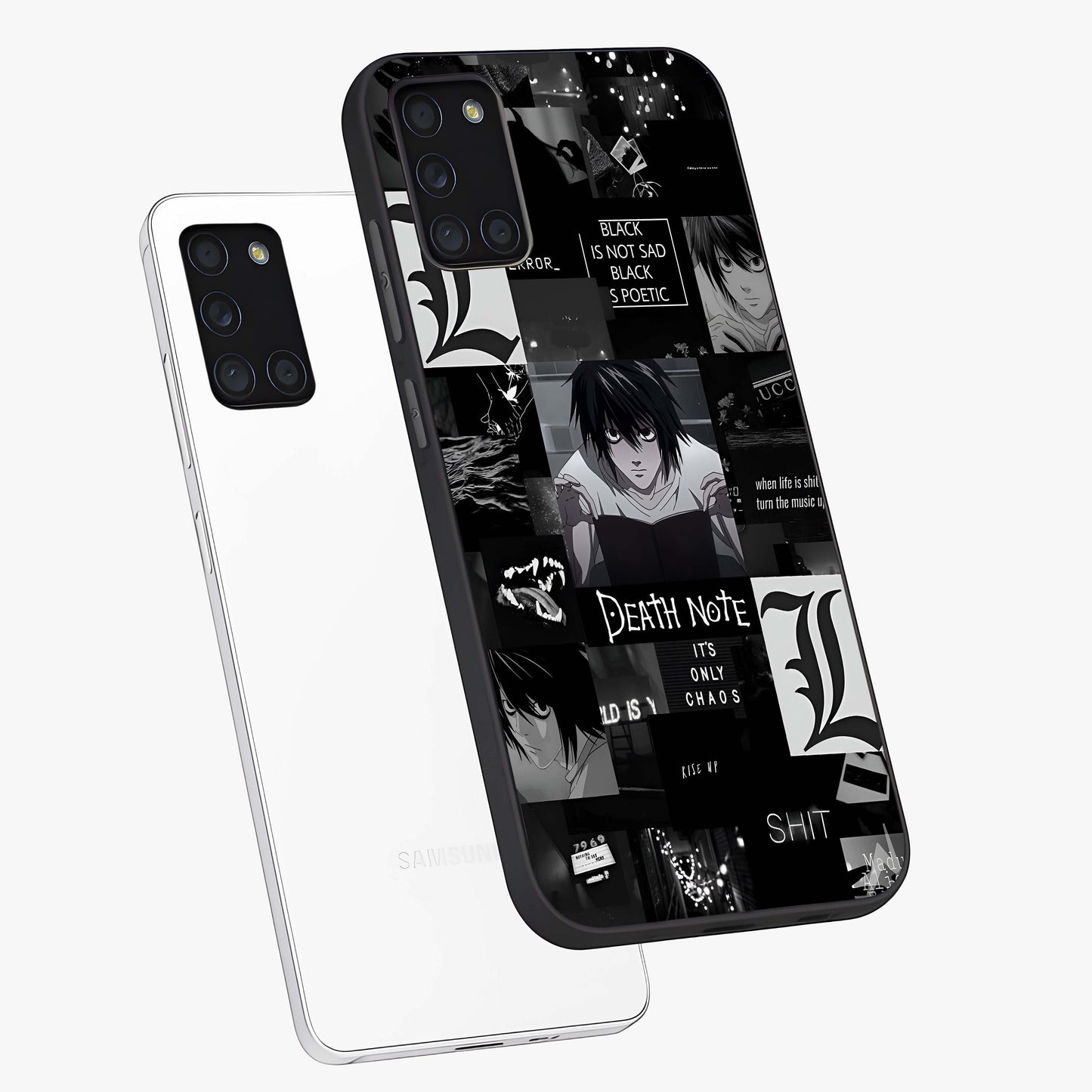 Midnight Chaos Mind Glass Case displayed in angled mockup highlighting chaotic artistic design with dramatic midnight aesthetic.