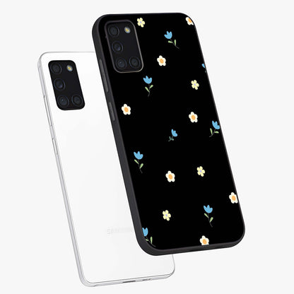 Minimal Petal Whispers Glass Case displayed in angled mockup highlighting delicate petal design with clean minimal aesthetic.