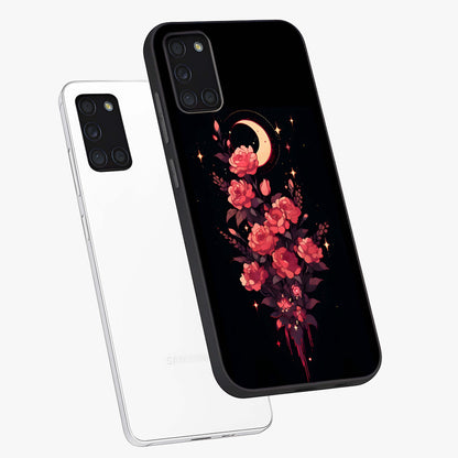 Moonlit Floral Elegance Glass Case displayed in angled mockup highlighting graceful flower design with soft moonlight aesthetic.