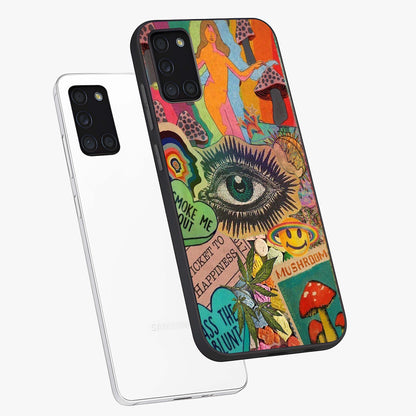 Mystic Eye Wonderland Glass Case displayed in angled mockup highlighting magical eye illustration with dreamy aesthetic.