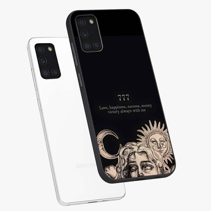 Mystic Victory Aura Glass Case displayed in angled mockup highlighting energetic aura design with bold mystical aesthetic.