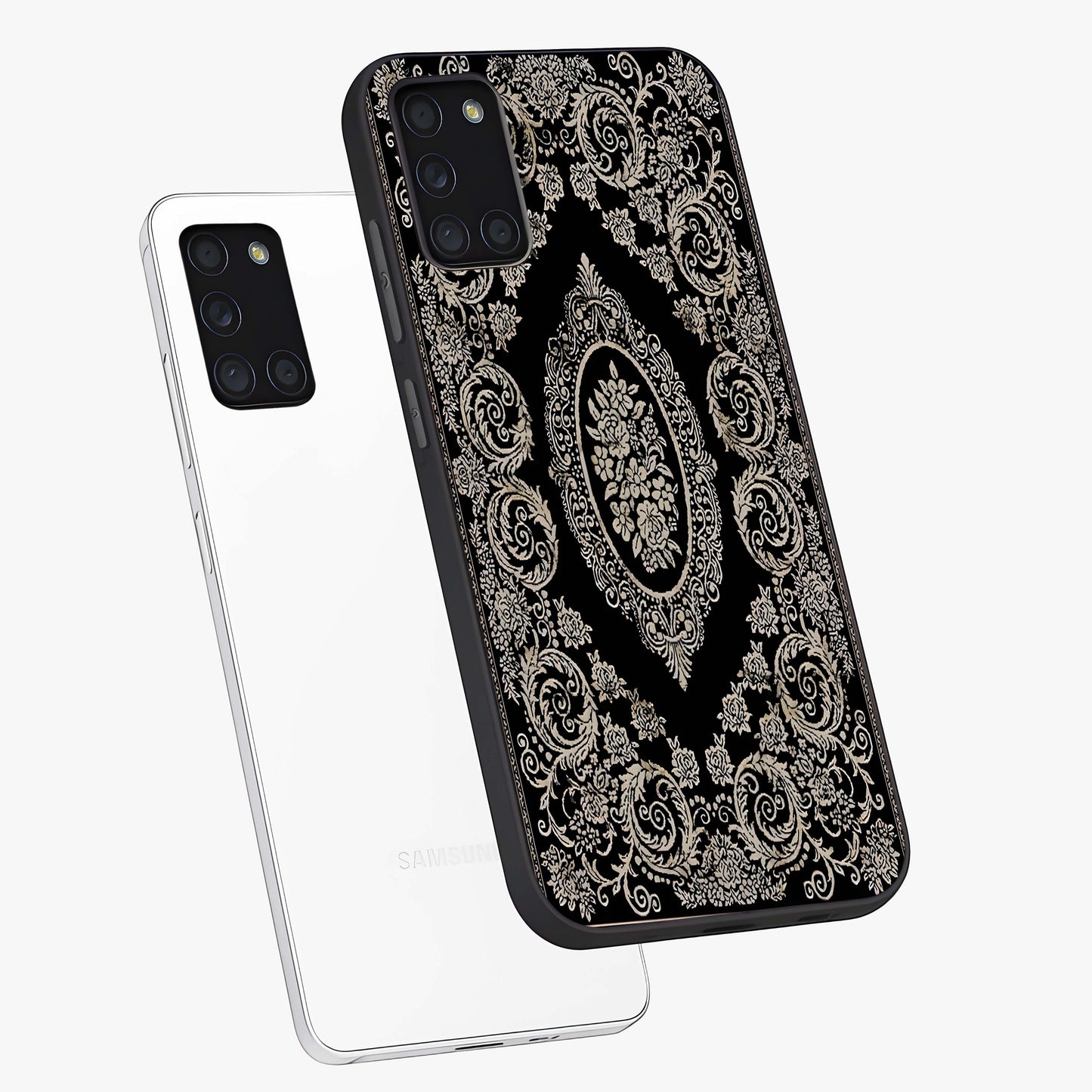 Noir Bloom Elegance Glass Case displayed in angled mockup highlighting refined flower design with stylish noir aesthetic.