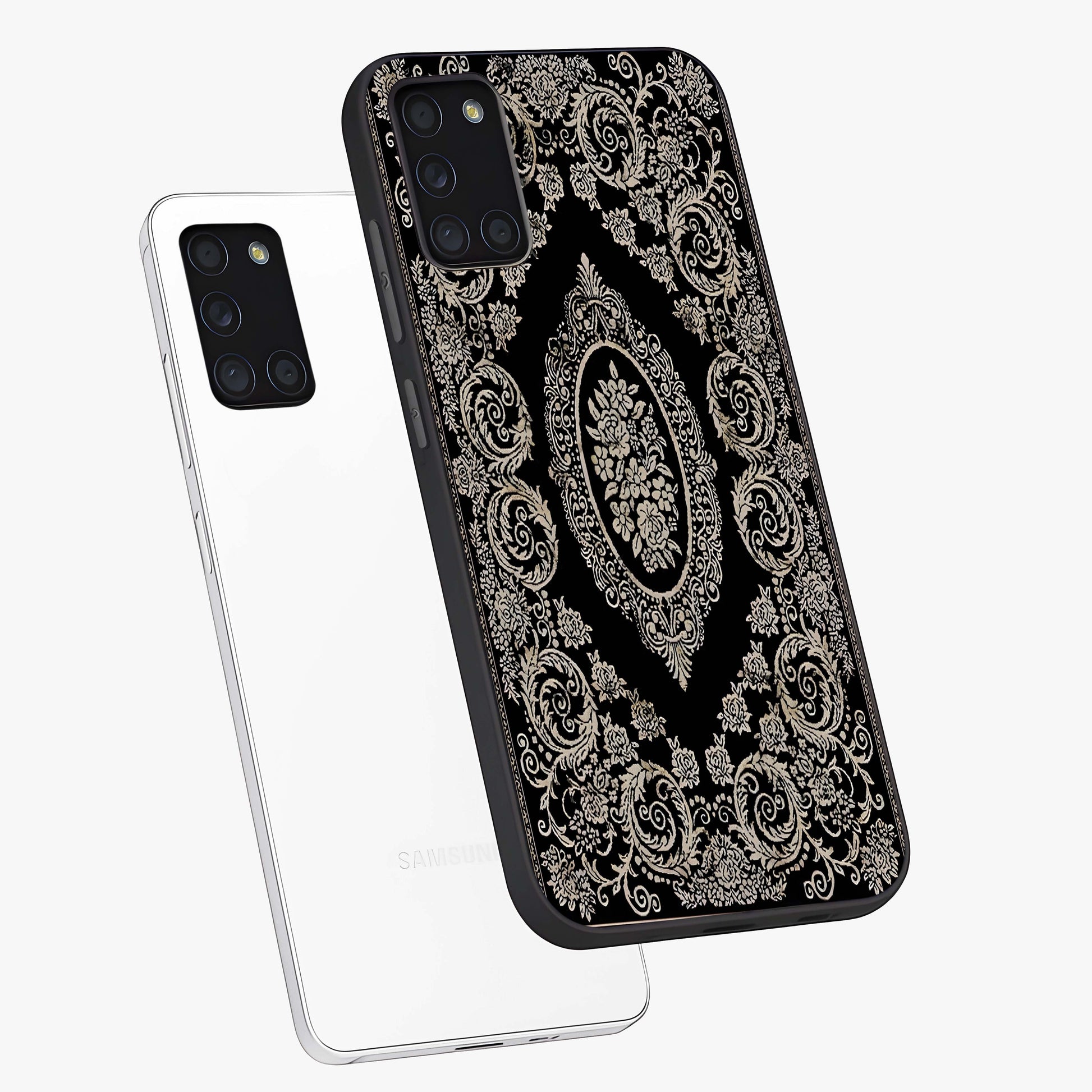 Noir Bloom Elegance Glass Case displayed in angled mockup highlighting refined flower design with stylish noir aesthetic.