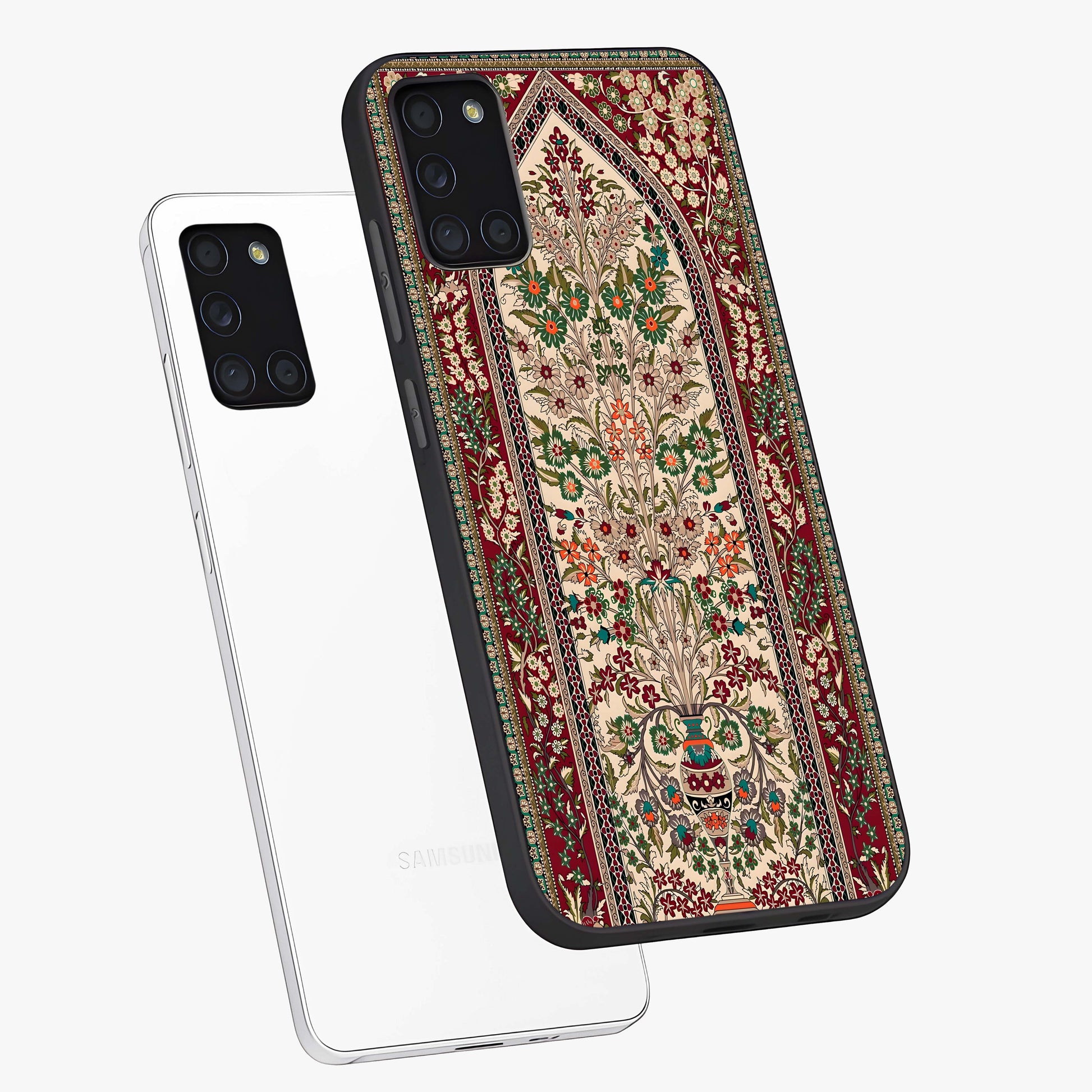 Persian Inspired Glass Case displayed in angled mockup highlighting intricate traditional design with elegant cultural aesthetic.