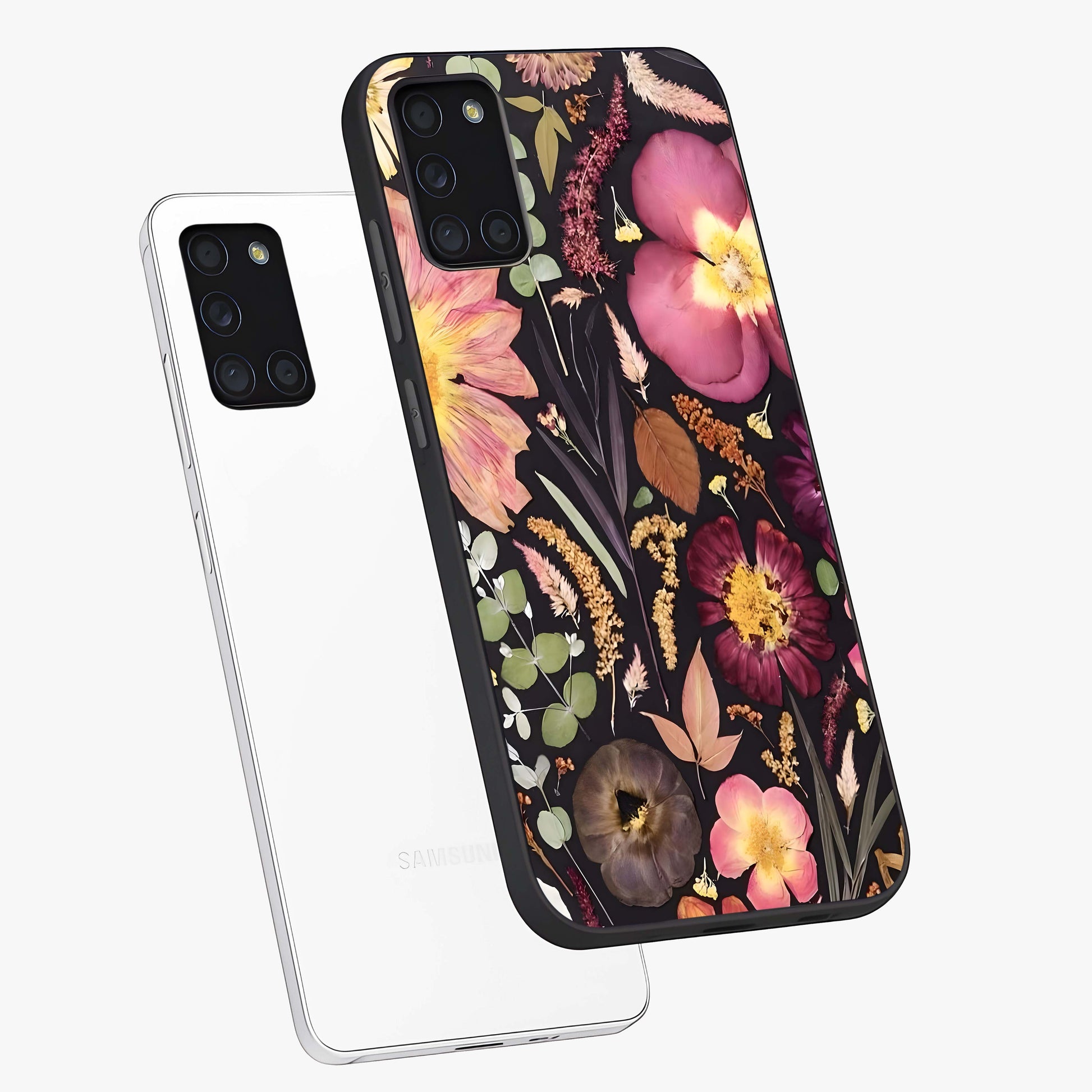 Petal Dream Tapestry Glass Case displayed in angled mockup highlighting decorative petal pattern with elegant botanical aesthetic.