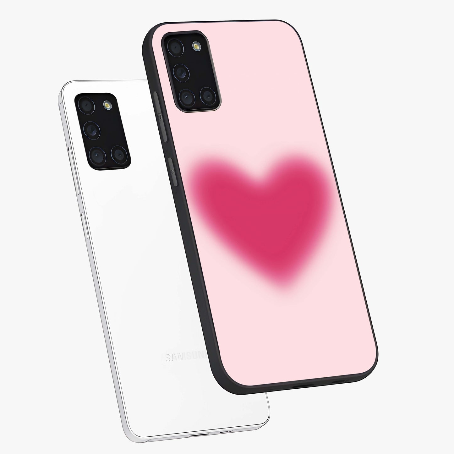 Pink Aura Heart Glass Case displayed in angled mockup highlighting vibrant pink heart design with dreamy aura aesthetic.
