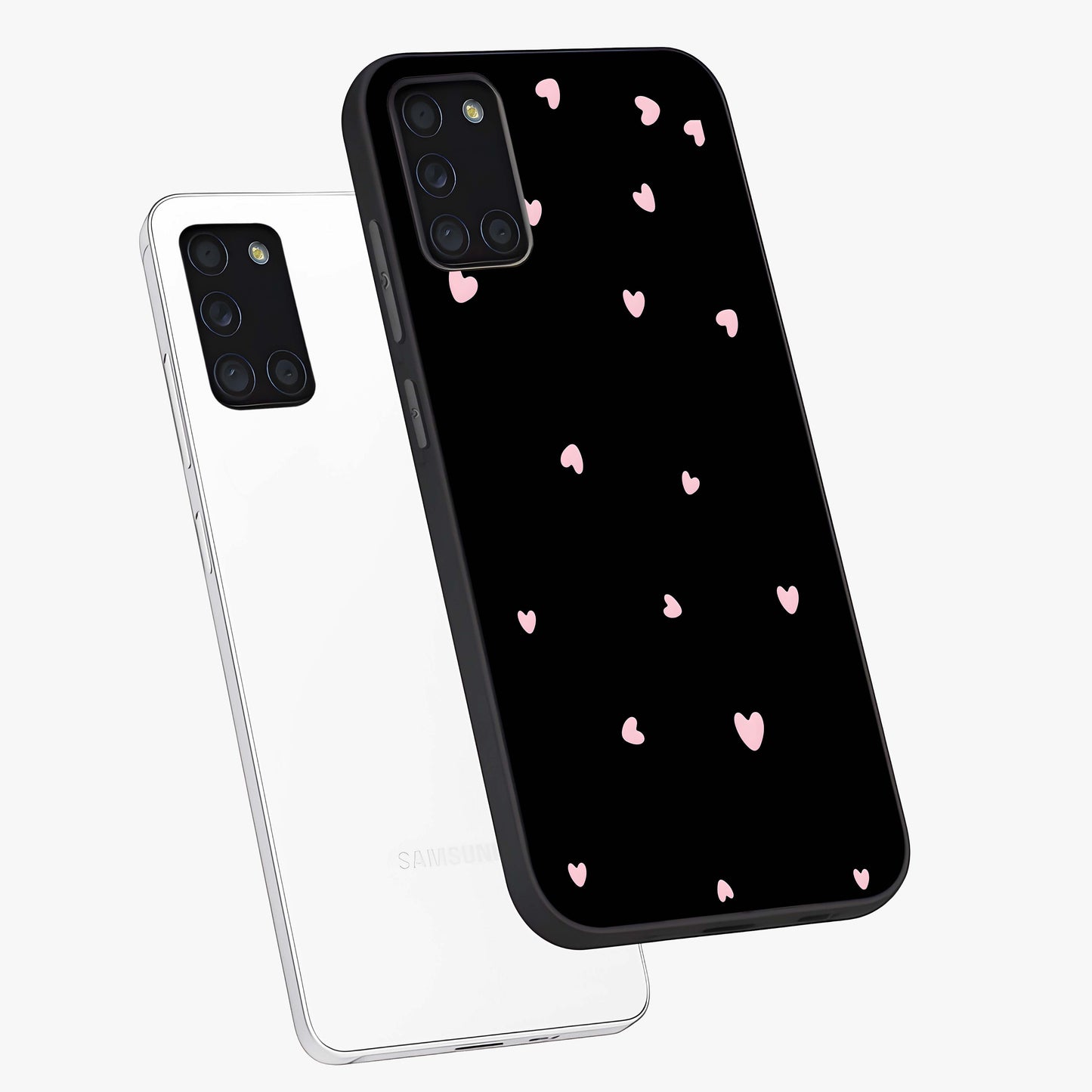 Pink Love Drops Glass Case displayed in angled mockup highlighting cute love drop design with vibrant pink aesthetic.