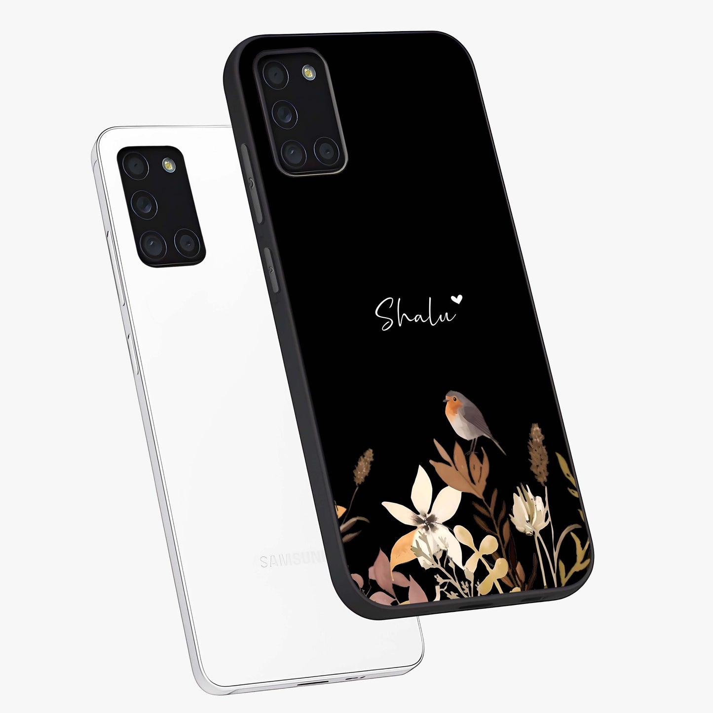 Quiet Garden Tune Custom Name Glass Case displayed in angled mockup highlighting delicate floral garden design with custom name feature.