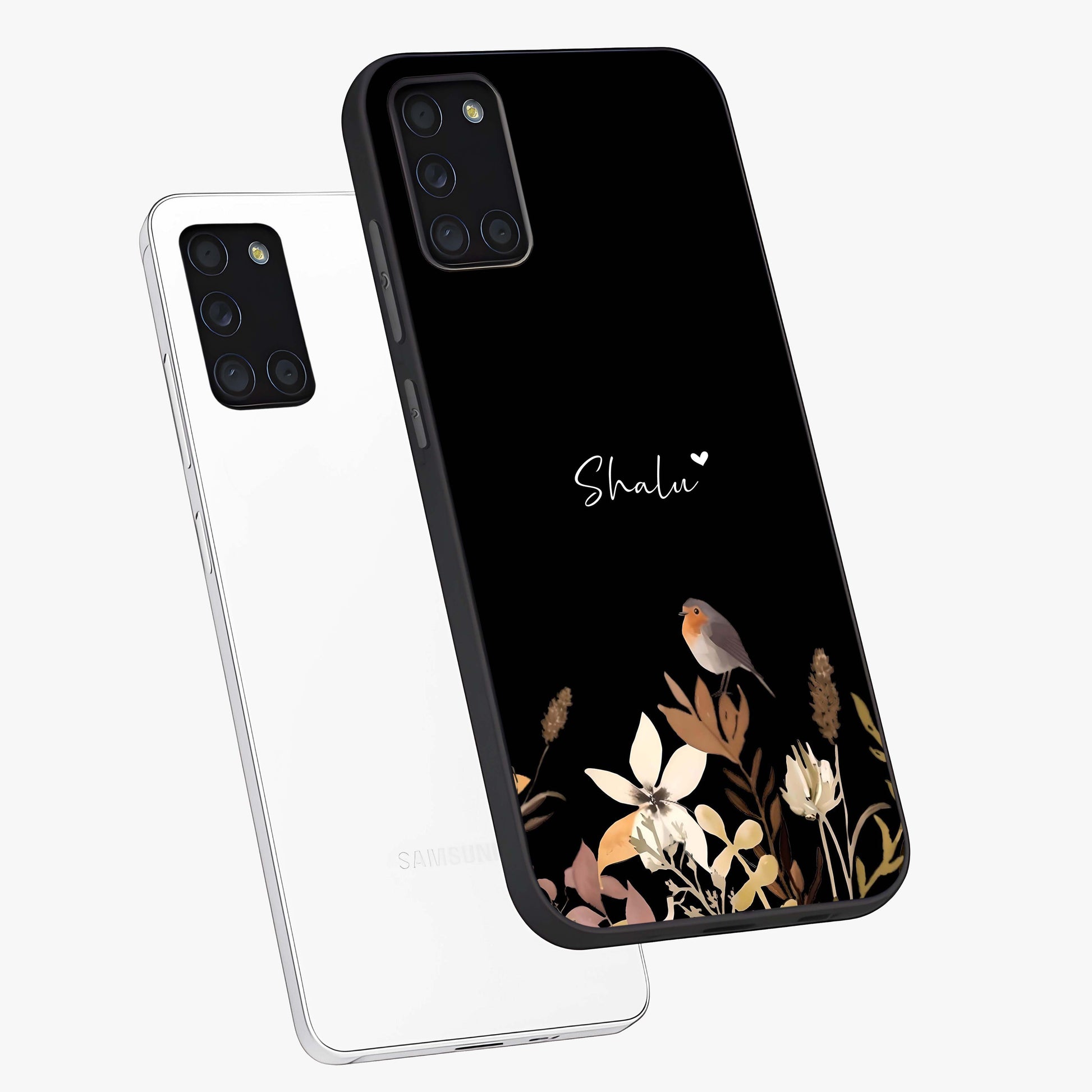Quiet Garden Tune Custom Name Glass Case displayed in angled mockup highlighting delicate floral garden design with custom name feature.