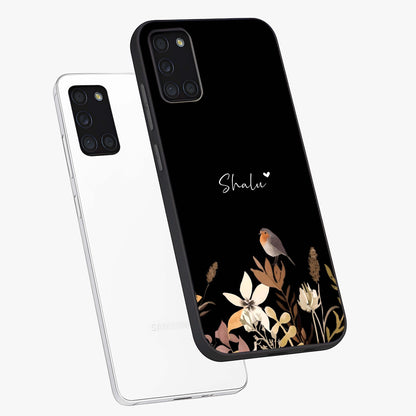 Quiet Garden Tune Custom Name Glass Case displayed in angled mockup highlighting delicate floral garden design with custom name feature.