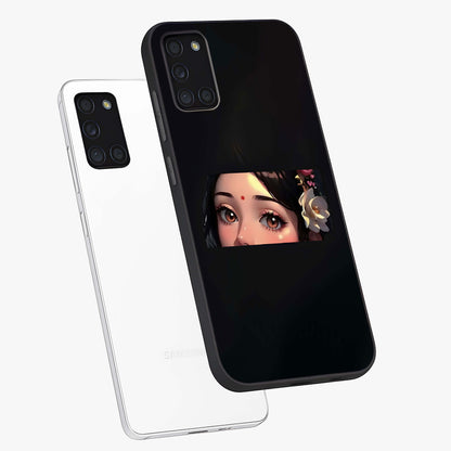 Radha Divine Embrace Glass Case displayed in angled mockup highlighting graceful spiritual illustration with divine aesthetic.