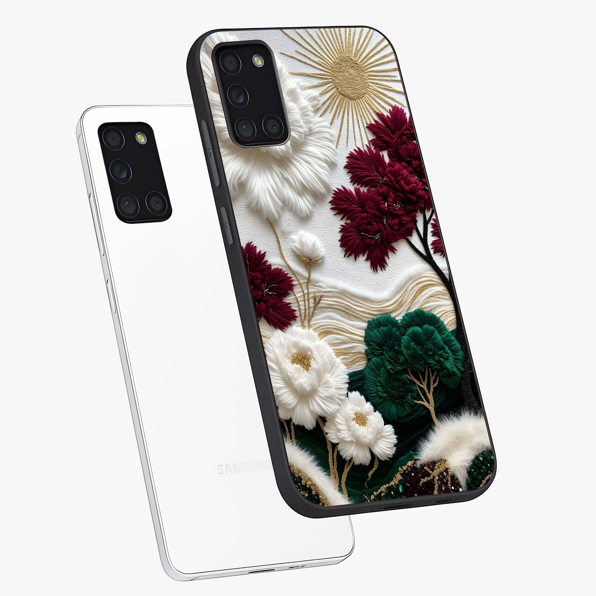 Radiant Bloom Elegance Glass Case displayed in angled mockup highlighting graceful floral design with radiant aesthetic style.