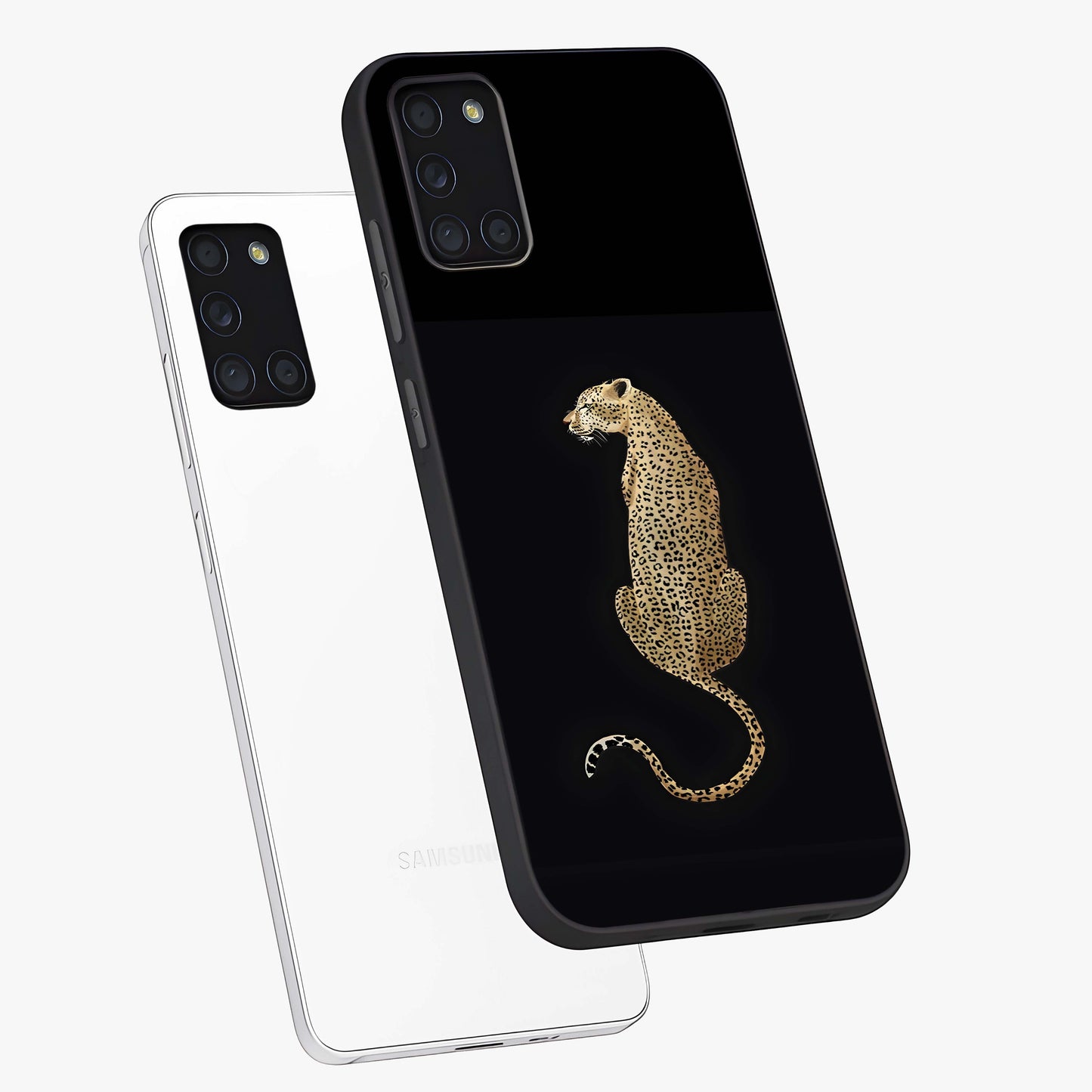 Regal Leopard Glass Case displayed in angled mockup highlighting powerful animal illustration with stylish wild aesthetic.