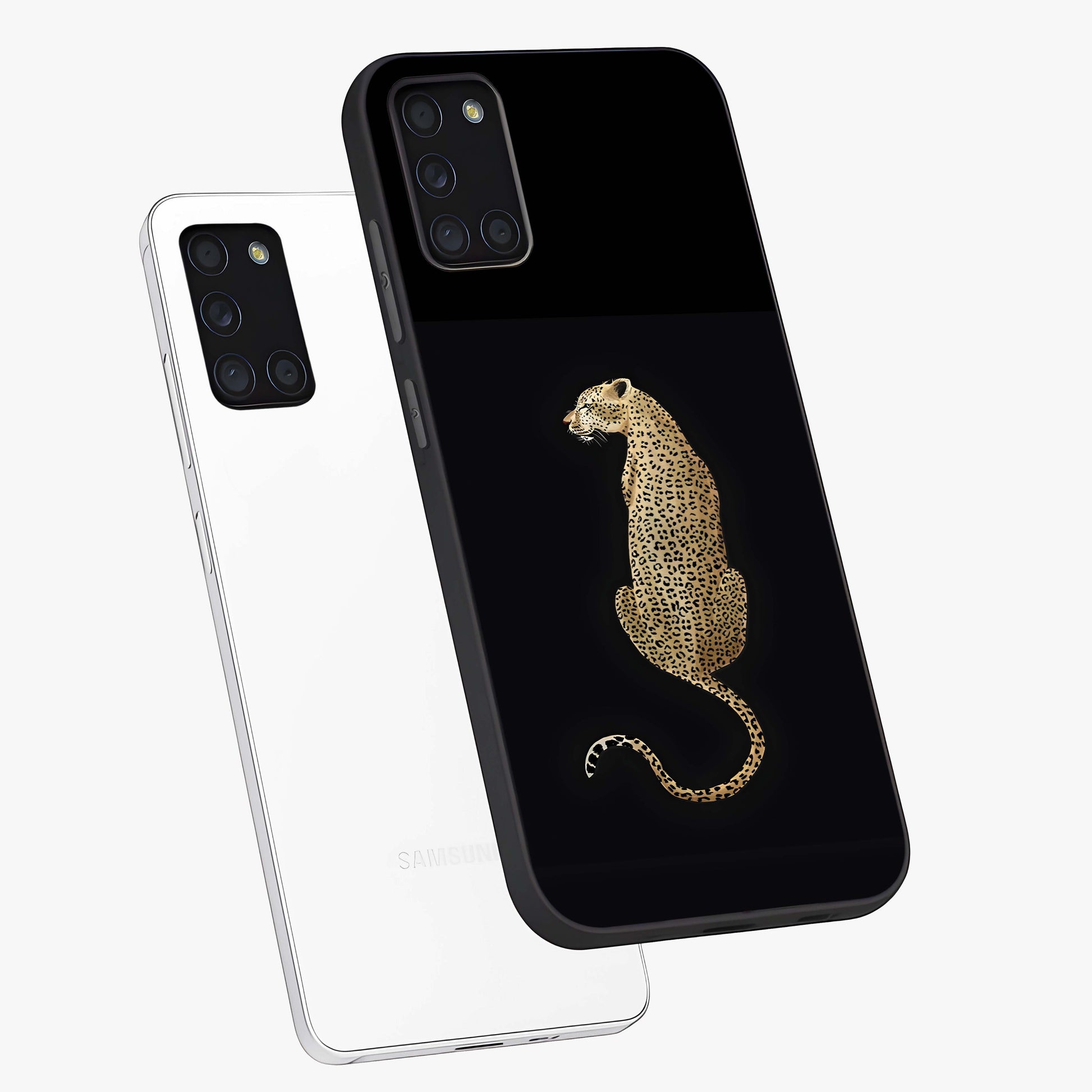 Regal Leopard Glass Case displayed in angled mockup highlighting powerful animal illustration with stylish wild aesthetic.