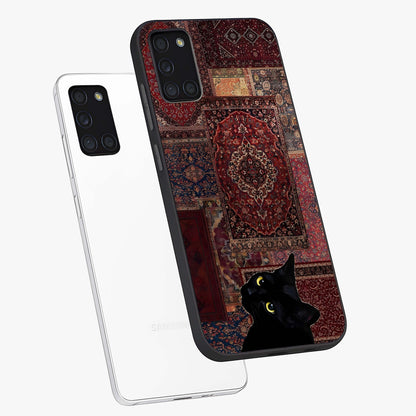 Regal Magic Cat Apple Glass Case displayed in angled mockup highlighting whimsical feline design with fantasy aesthetic.