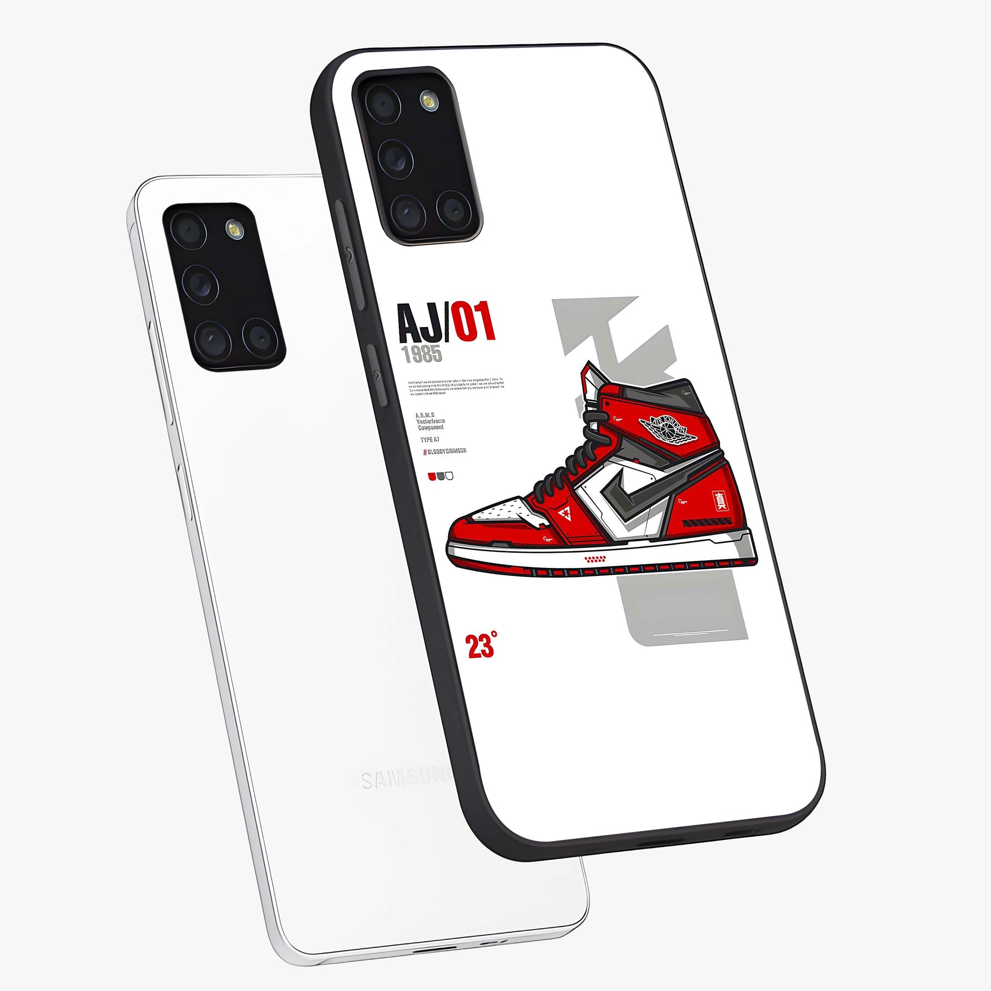 Retro Sneaker Blueprint Glass Case displayed in angled mockup highlighting detailed shoe design with sporty retro aesthetic.