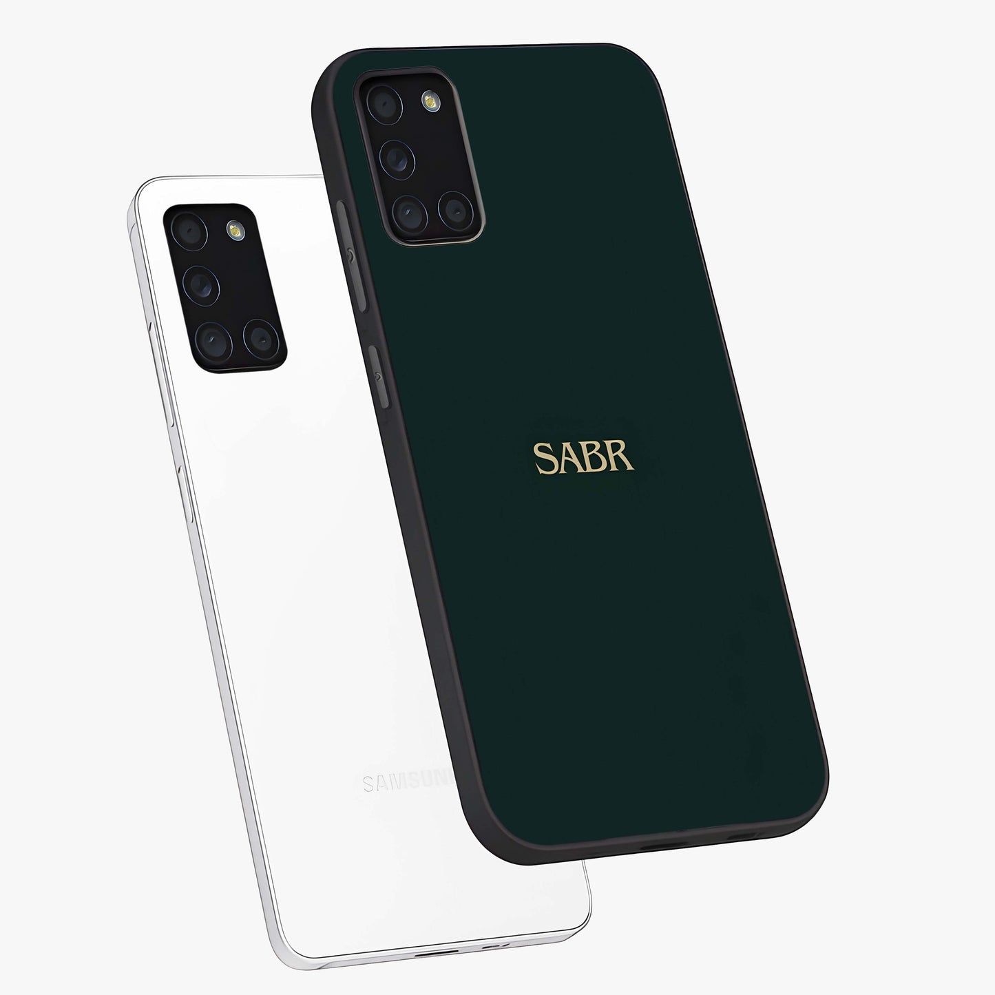 Sabr Minimal Patience Glass Case displayed in angled mockup highlighting simple inspirational design with clean aesthetic style.