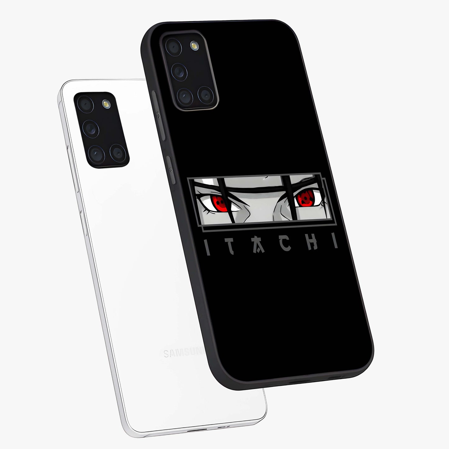 Scarlet Gaze Dominance Glass Case displayed in angled mockup highlighting intense visual design with bold scarlet aesthetic.