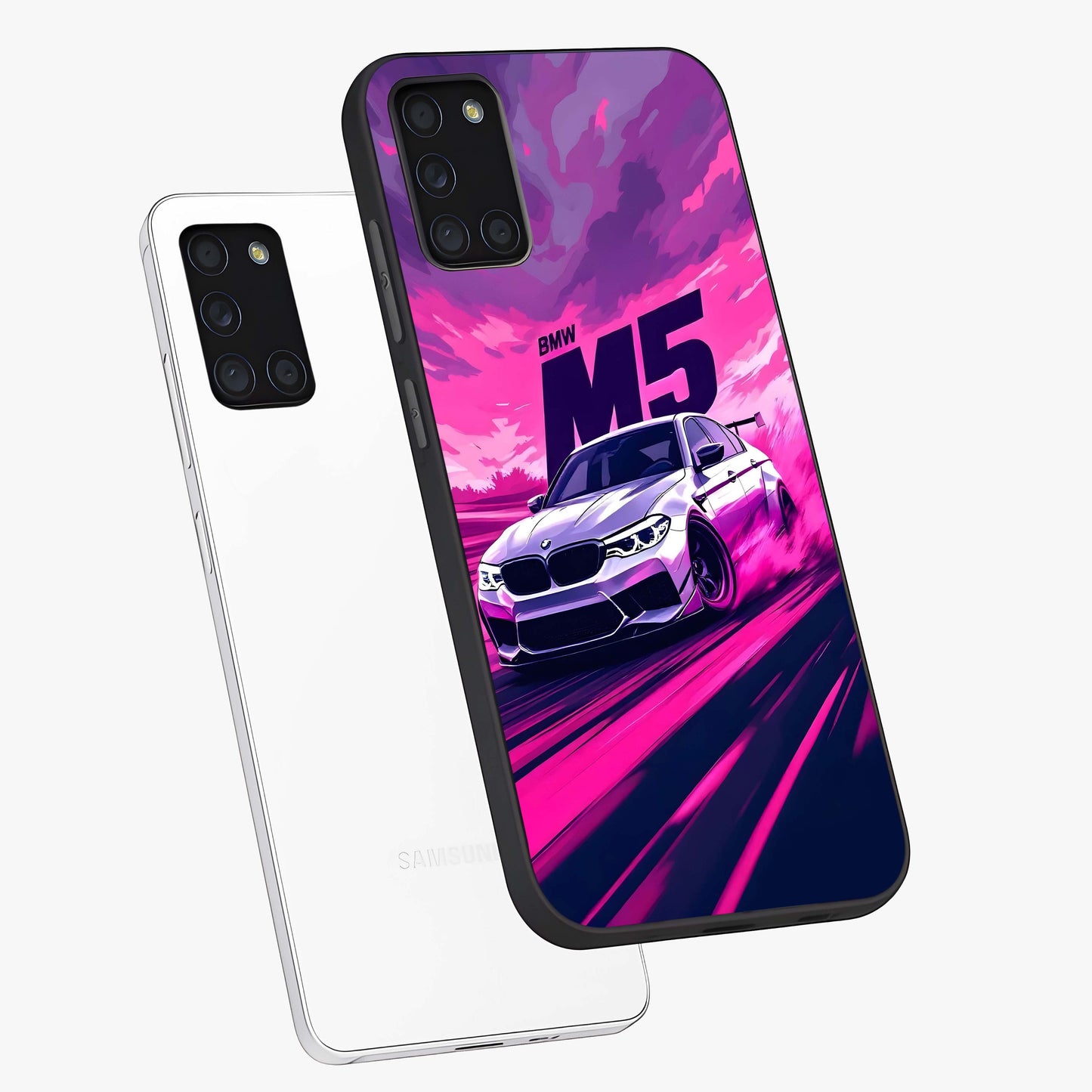 Velocity Drift Pulse Glass Case displayed in angled mockup highlighting dynamic drift design with sporty automotive aesthetic.