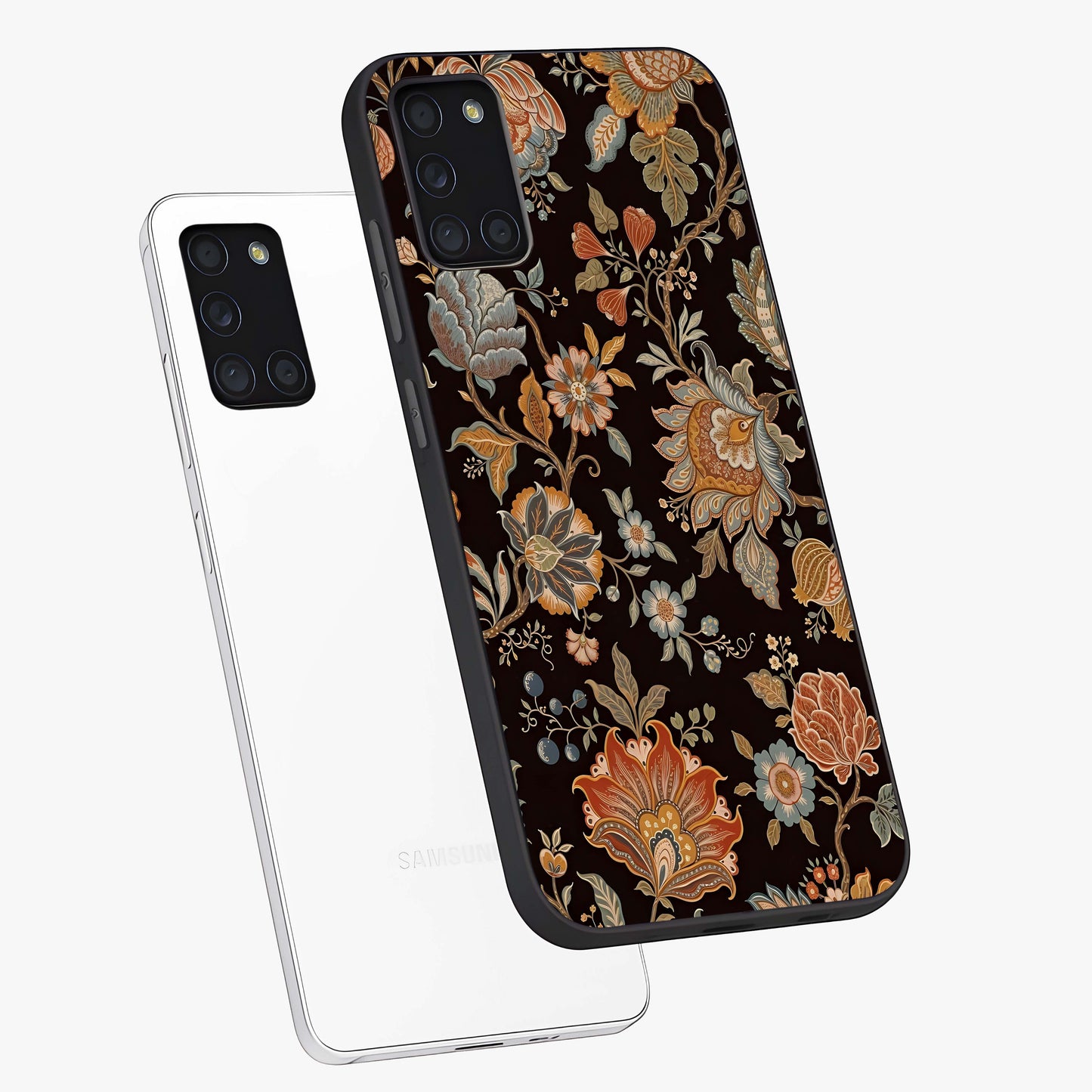 Vintage Floral Dream Glass Case displayed in angled mockup highlighting elegant vintage flower design with soft aesthetic style.