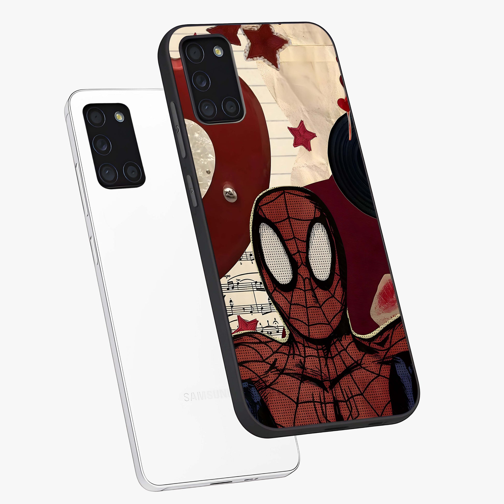 Web Warrior Vibes Glass Case displayed in angled mockup highlighting dynamic web design with comic style aesthetic.