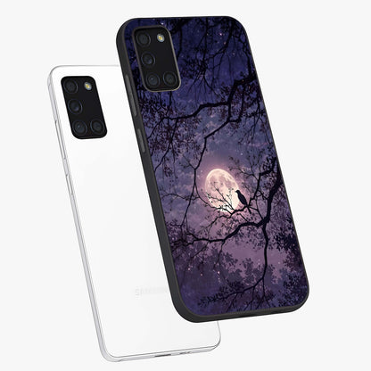 Whispering Moon Silence Glass Case displayed in angled mockup highlighting calm lunar design with dreamy night aesthetic.