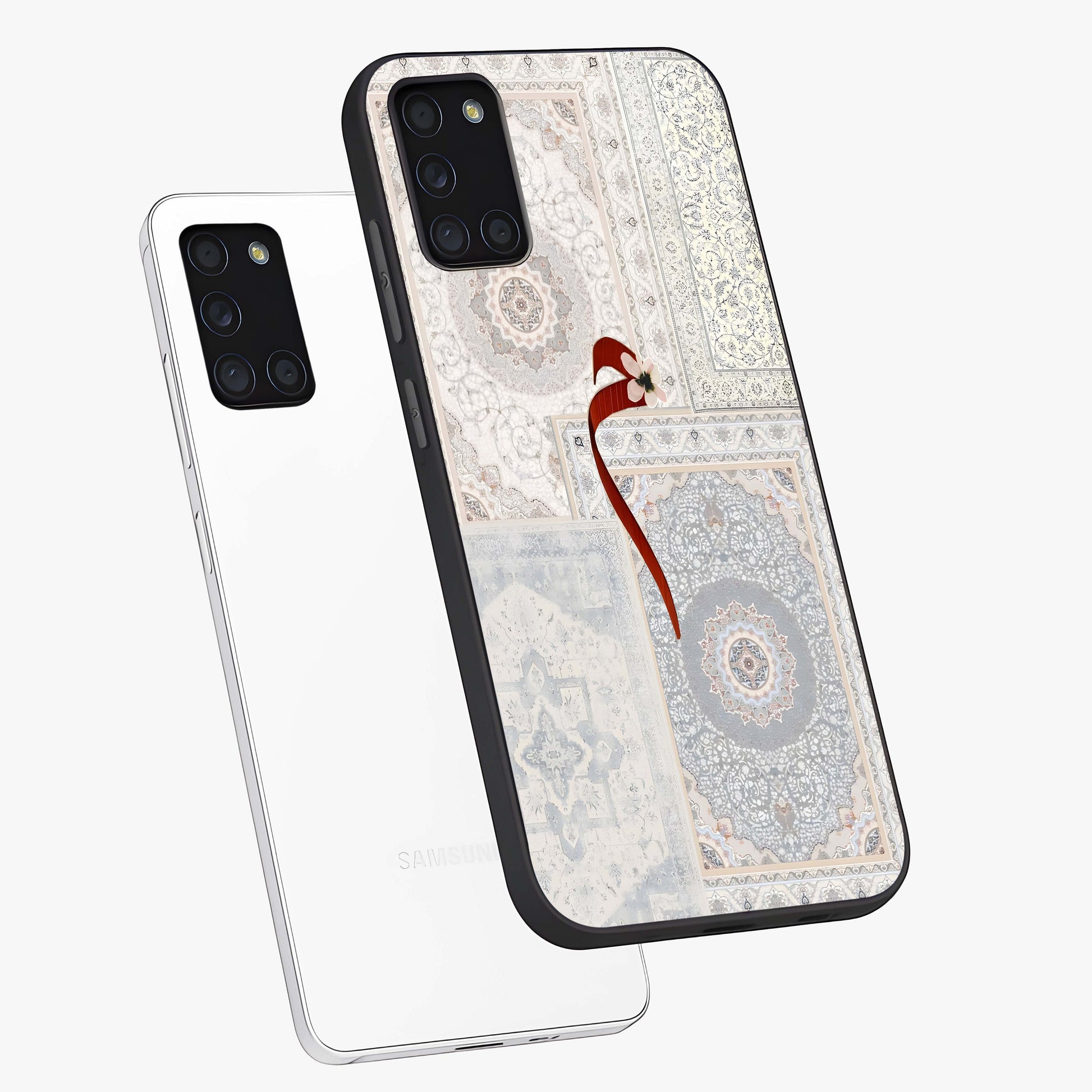 White Aesthetic Bow Glass Case displayed in angled mockup highlighting clean bow design with soft aesthetic style.