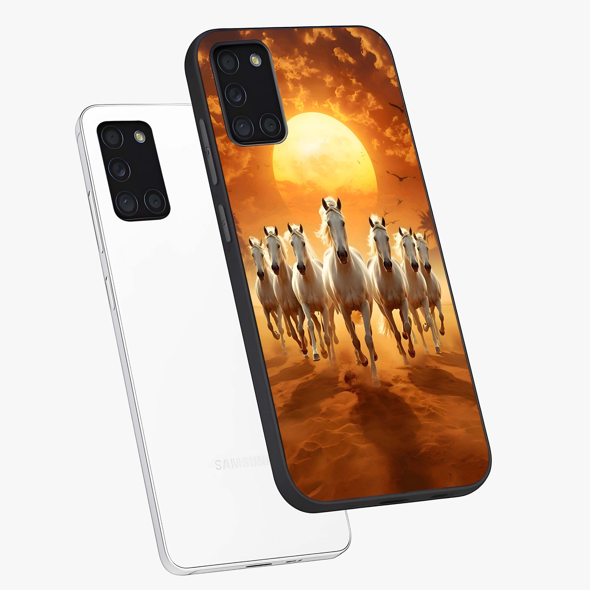 Wild Sunset Majesty Glass Case displayed in angled mockup highlighting vibrant sunset sky design with scenic aesthetic.
