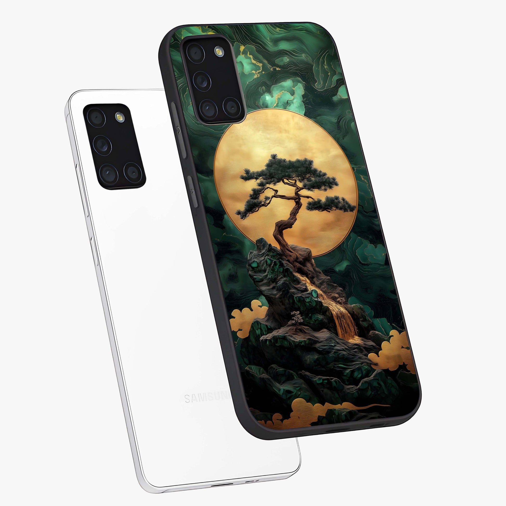 Zen Moon Rise Glass Case displayed in angled mockup highlighting peaceful lunar design with zen aesthetic style.