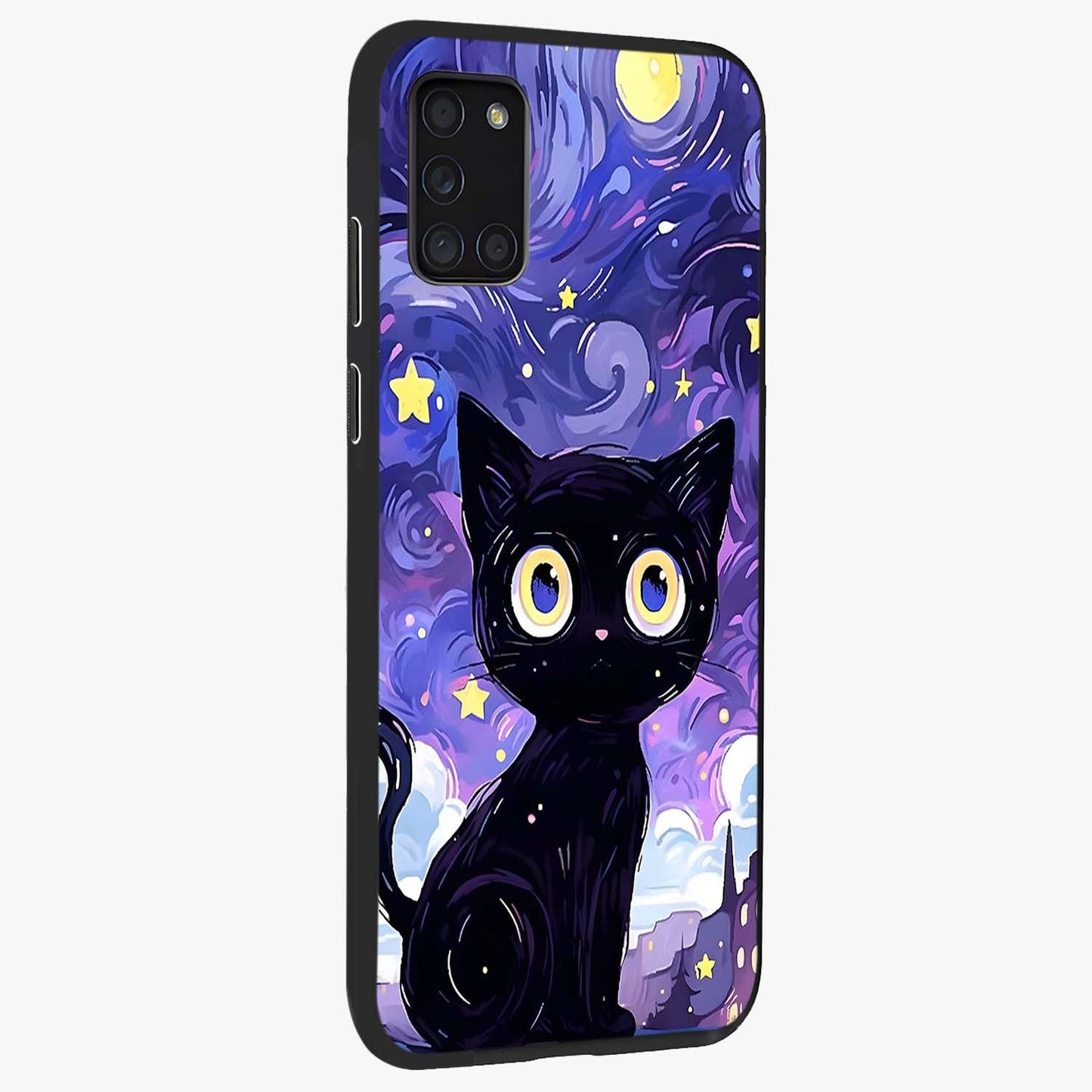 Abstract Cat Art Glass Case upright view showcasing creative feline illustration and aesthetic artistic style.